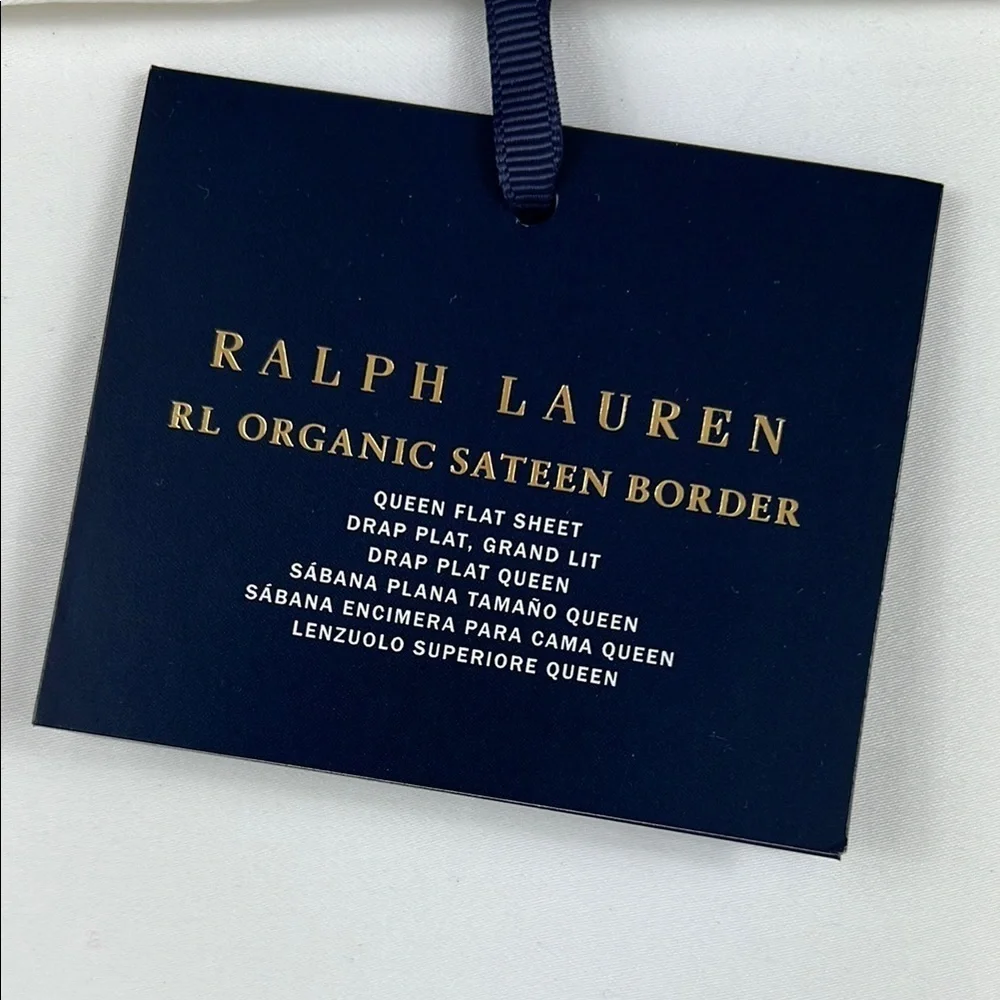Ralph Lauren Organic Sateen Border Queen Flat Sheet Parchment 96 x 108 NEW